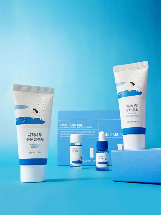 Kit de cuidado facial coreano Round Lab Birch Juice Trial Kit con savia de abedul para todo tipo de piel